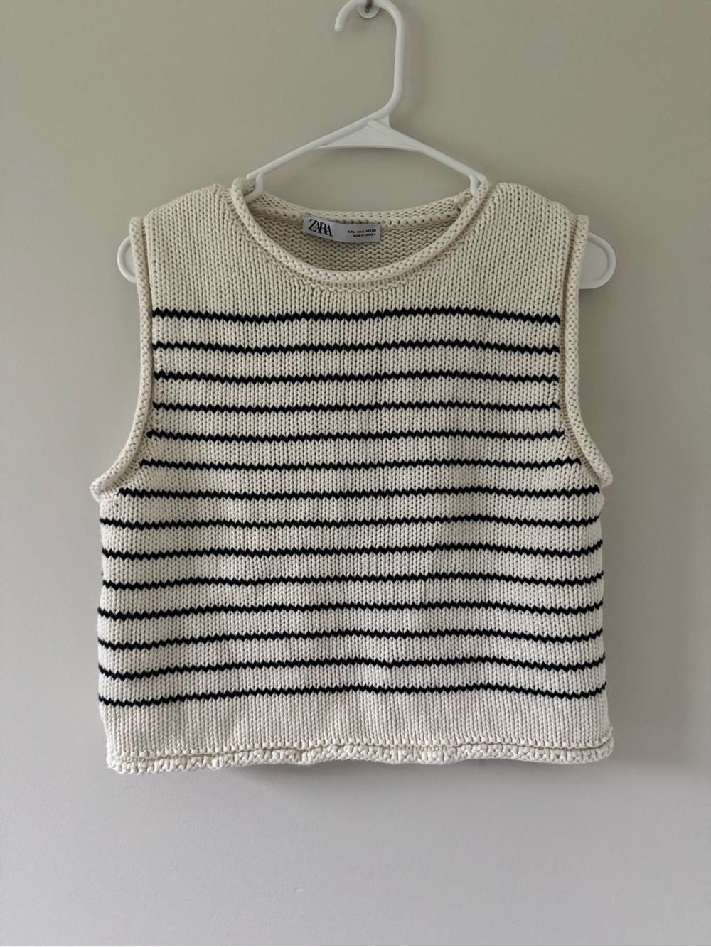 Zara Cream and Black Striped Knit Tank